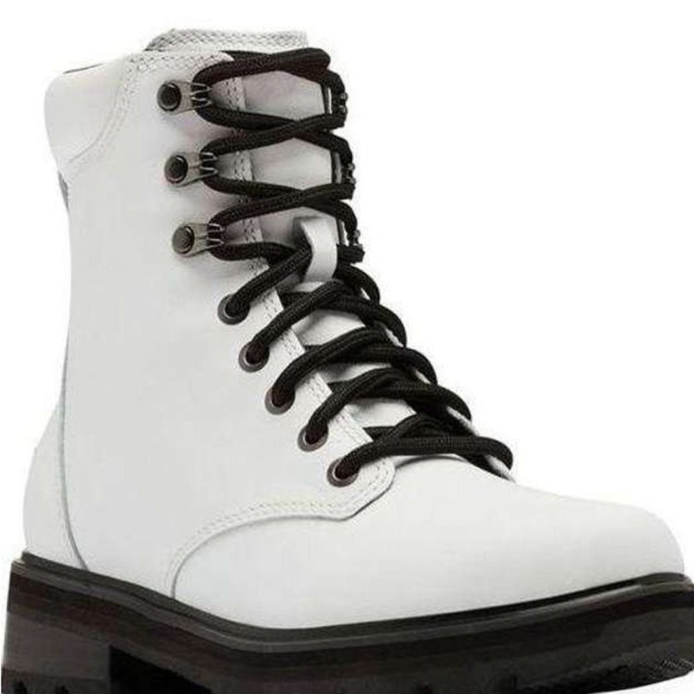 Sorel Lace Up STKD Waterproof Moto Combat Winter Boot White & Black 9.5
